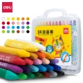 得力(deli)24色学生三角杆丝滑油画棒儿童蜡笔绘画笔(内赠5张填色卡)72072