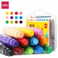 得力(deli)12色盒装学生水溶性旋转油画棒儿童可水洗蜡笔绘画笔炫彩棒72076