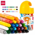 得力(deli)24色桶装学生水溶性旋转油画棒儿童可水洗蜡笔绘画笔炫彩棒72056